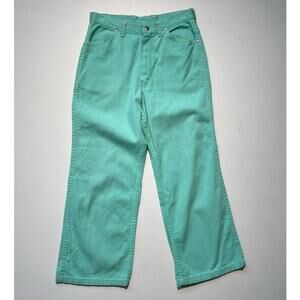 VTG 70s Blue Bell MAVERICK Mint Green Cropped Jeans 15/16 Misses Retro Western
